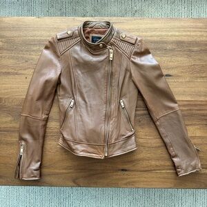 Zara Brown faux Leather Biker Jacket